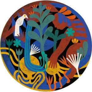 Ravensburger Little Sun - Change 500 elementów okrągła układanka, przedstawiająca abstrakcyjny wzór osoby sięgającej po słońce, otoczonej elementami natury - Ravensburger Puzzle