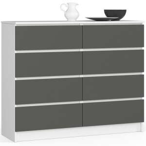 Komód - 8 Fiókos - Fehér/Szürke - 120cm