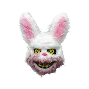 Rémisztő nyúl szörnyeteg maszk Halloween jelmezhez, fehér szőr, rózsaszín fülek, sárga szemek - Jelmez felnőtteknek