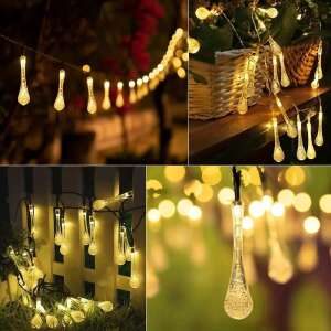 Colaj de luminițe solare cu picături, set de 2, câte 6 metri, 30 LED-uri pe șir, lumină albă caldă, impermeabile IP65, perfecte pentru decorarea exterioară - Nonbrand Ghirlande luminoase