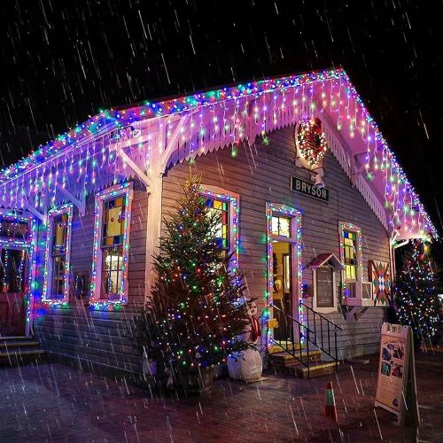 Instalatie Luminoasa cu Franjuri Inegali, Alb Cald, Rece si Multicolora, 320/640 LED-uri, 15m/25m, Alb Cald, 15m-320LED 131523479