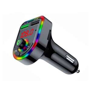 Čierny Bluetooth FM vysielač s dvoma USB nabíjacími portami, RGB svetlami a digitálnym displejom - Autoelektronika
