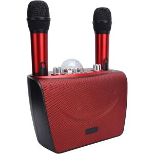 Boxă karaoke XY899 cu două microfoane, lumină LED, vedere 3/4 - Boxe Portabile
