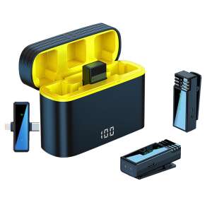 Wireless lavalier microphone set with charging case, 2 microphones, USB-C and Lightning connectors - Audio