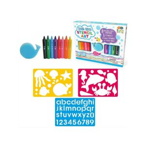 Buddy & Barney Bath Time Stencil Art Set. Includes bath crayons, stencils with sea animals, letters and numbers, and a whale-shaped sponge. - Other bathroom accessory