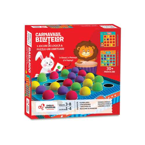 Chalk and Chuckles Carnival of Balls logic game box, 3 games and puzzles for preschoolers, ages 3-8, 1-4 players