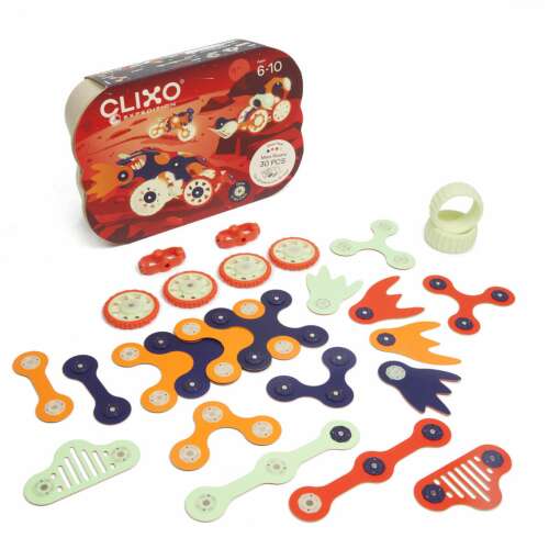 Clixo magnetic building toy set, 30 pieces, Mars Rovers, build space vehicles, glow in the dark, for ages 6-10