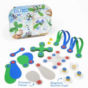 Clixo magnetic building toy set with 24 pieces, including suction cups, for building on windows and other surfaces - Clixo