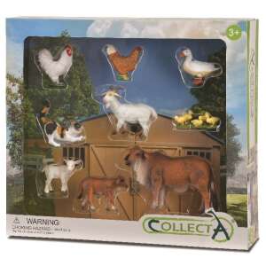 Collecta Farm Life 9 darabos állatfigura készlet, tartalmaz kakast, tyúkot, libát, kecskét, macskát, tehenet, borjút és kiskacsákat - Collecta