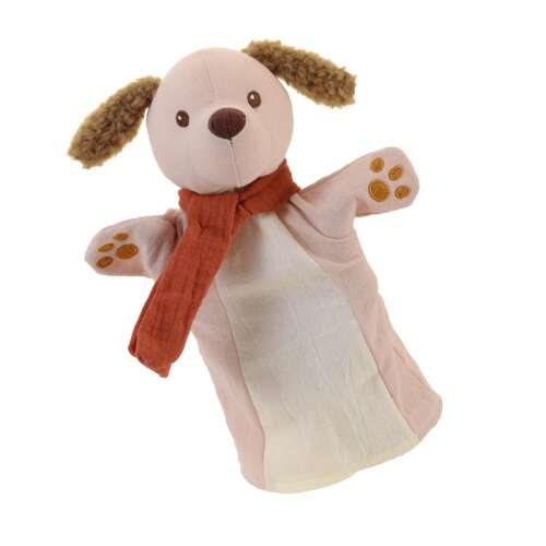 Egmont Toys Kiskutya hand puppet, pink puppy with brown ears and a red scarf, soft and cuddly, perfect for storytelling