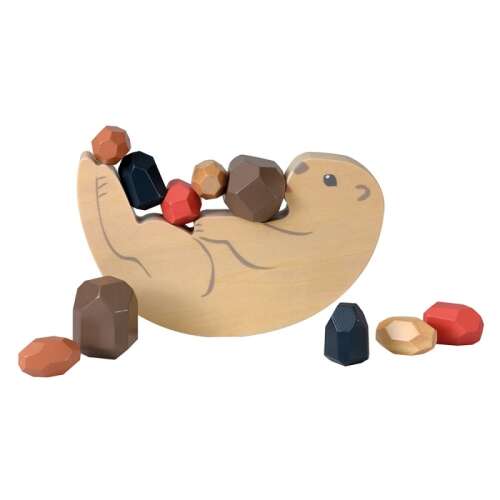 Egmont Toys Vidra mérleg játék, egy fa játék vidrával, amely köveket egyensúlyoz a hasán - Egmont Toys