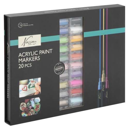 Nassau Fine Art Acryl-Farbstifte 20 Stück Set, Premium Qualität, feine Spitze, leuchtende Farben, perfekt für Kunst, Handwerk und DIY-Projekte
