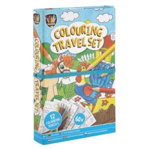 Grafix Colouring Travel Set with 2 colouring books and 12 colouring pencils, featuring farm animals - Grafix