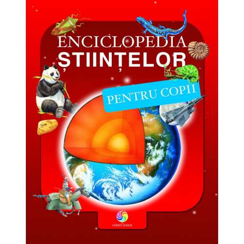 Encyclopedia of Science for Children, illustrated book with a cross-section of the Earth, a panda, and other animals