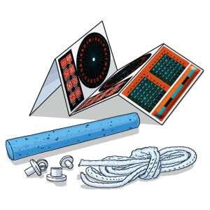 Conținutul setului STEM Spy Labs Coduri secrete și cifruri, include o roată de cod, frânghie și alte instrumente pentru crearea și decriptarea codurilor secrete, Thames & Kosmos - Jocuri stiintifice si exploratori