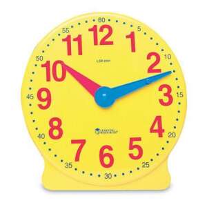 Learning Resources Big Time Demonstration Clock, yellow analog clock with red hour hand and blue minute hand, 34 cm diameter - Learning Resources Science & Discovery Toy
