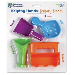 Learning Resources Helping Hands Sensory Scoops, 4 piece set, includes scoops, funnel, and sifter, for sensory play, ages 3+ - Sandbox Toy