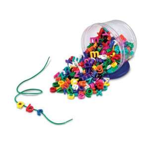 Colorful alphabet lacing beads in a container, 260 pieces, 10 colors per letter, for kids learning the alphabet - Developmental Toy for School-Age Kid
