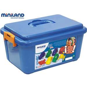 Miniland Minimobil 32 darabos játék járművek készlet kék tároló dobozban fedéllel és fogantyúval - Miniland