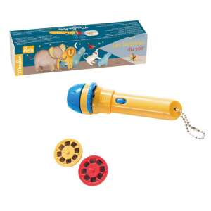 Latarka z projektorem historii Moulin Roty, żółta latarka z niebieskimi detalami, 3 rolki z historiami o zwierzętach, dla dzieci od 4 lat - Lampa dla dzieci