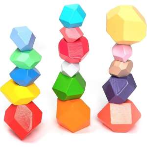 UMU Toys Kőrakás játék, colorful wooden stacking blocks for kids, geometric shapes, balance game, building toy - Nonbrand Developmental Toy for Preschooler