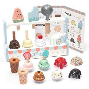 UMU Toys Fagylaltállvány szerepjáték készlet fagylaltkrémmel, kanállal, feltétekkel és menüvel - UMU Toys