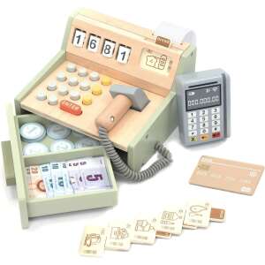 UMU Toys Holz-Kasse Spielzeug mit Scanner, POS, Schublade, Spielgeld und Kreditkarten, Rollenspiel für Kinder - UMU Toys