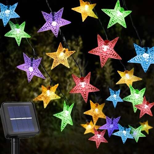 Napelemes csillag alakú LED fényfüzér, 20 LED lámpa, 5 méter hosszú, többszínű