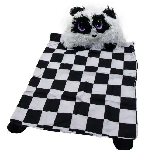 Pandás plüss párnahuzat kockás mintával, fekete-fehér, gyerekeknek, puha, bújtatós, kényelmes