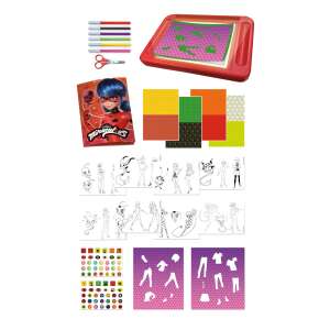 Zestaw do rysowania Lisciani Miraculous LED Light Table Drawing School z postaciami Biedronki i Kota Nura, zawiera markery, szablony, naklejki, nożyczki i notes - Lisciani