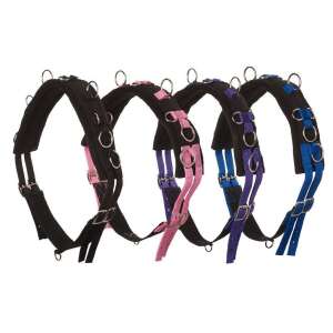 HB Futószáras heveder, fekete lóhám rózsaszín, kék és lila szíjjal, mini shetland és shetland lovak számára - Lovas heveder