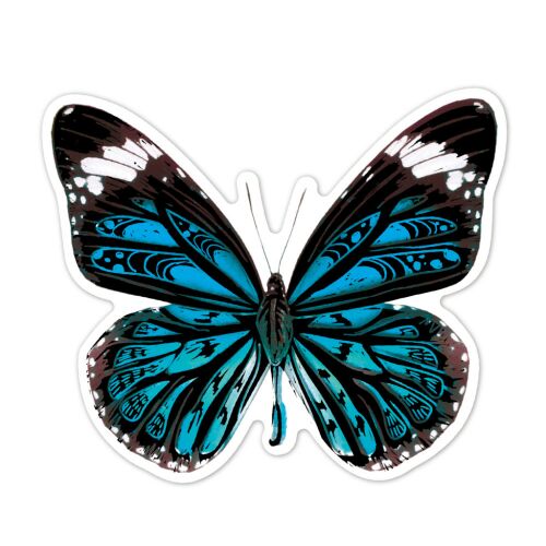 Részletes kék és fekete pillangó matrica az Avenir Scratch Art-tól