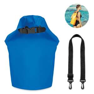 Kék vízálló száraz táska vállpánttal és használati példával - Vízálló táska