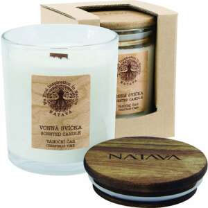 Ароматна свещ от соя Natava Christmas Time, 220g, в стъклен буркан с дървен капак и фитил - Освежител за въздух