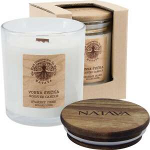 Ароматна соева свещ Natava Mulled Cider, 220 г, с дървен фитил и капак - Освежител за въздух