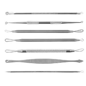 Mitesszer eltávolító szerszámkészlet, 7 darab, rozsdamentes acél - Kozmetikai gyakorló segédeszköz