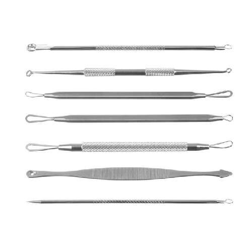 Mitesszer eltávolító szerszámkészlet, 7 darab, rozsdamentes acél