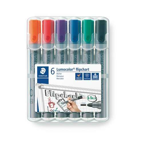 Markery do flipchartu STAEDTLER Lumocolor 356, 6 sztuk, ścięty grot, różne kolory