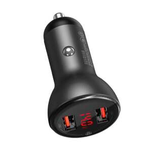 Incarcator auto Baseus USB Dual Quick Charger, 2 X USB, 45W, Quick Charge, Afisaj Led, Gri (CCBX-B0G)