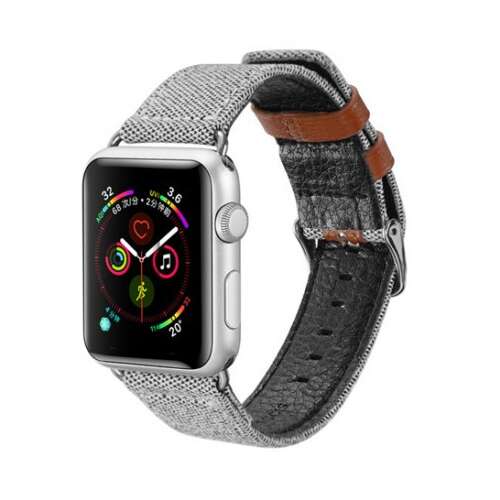 Szürke Apple Watch szíj bőr belsővel, kompatibilis Apple Watch 4 44mm, Watch 3 42mm, Watch 2 42mm, Watch 1 42mm