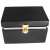 Black leather Faraday box for car key and phone protection, closed, top view