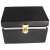 Black leather Faraday box for car key and phone protection, closed, top view