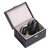 Black leather Faraday box for car key and phone protection, open with car keys inside