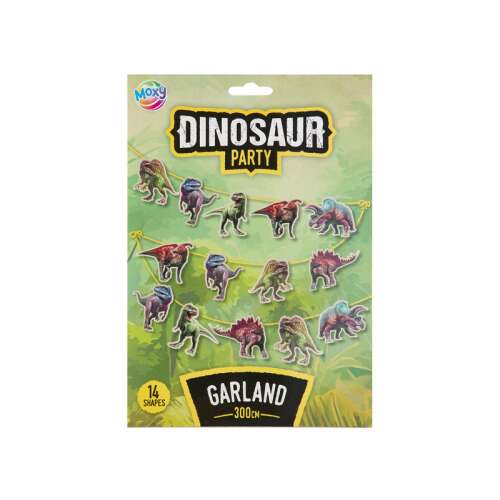 Girlanda papierowa z dinozaurami, 3 m, 14 flag