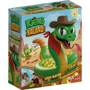 Kígyó Kaland társasjáték doboz, egy cowboy kalapot viselő zöld kígyóval és arany érmékkel - Goliath