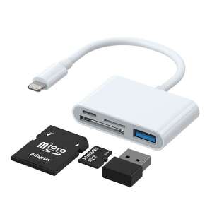 Joyroom HUB Lightning (apa) - USB OTG (anya) + Type-C (anya) + kártyaolvasó (SD,TF), fehér (S-H142) 109990374 - Kártyaolvasó