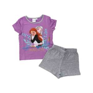 Pijamale Disney Frozen cu mânecă scurtă pentru fete, partea de sus violetă cu imprimeu Anna și Elsa, pantaloni scurți gri - Disney Pijamale pentru copii, cămăși de noapte