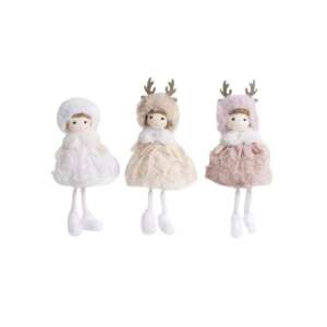 Set de 3 păpuși de Crăciun agățate cu coarne de ren, alb, bej și roz - Nonbrand Decorațiuni de Crăciun