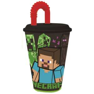Plastový pohár Minecraft Steve's Journey 430ml so slamkou a viečkom, so Steveom, Creeperom, Endermanom a ďalšími postavami z Minecraftu - Poháre