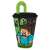 Pahar din plastic Minecraft Steve's Journey 430ml cu pai și capac, cu Steve, Creeper, Enderman și alte personaje Minecraft